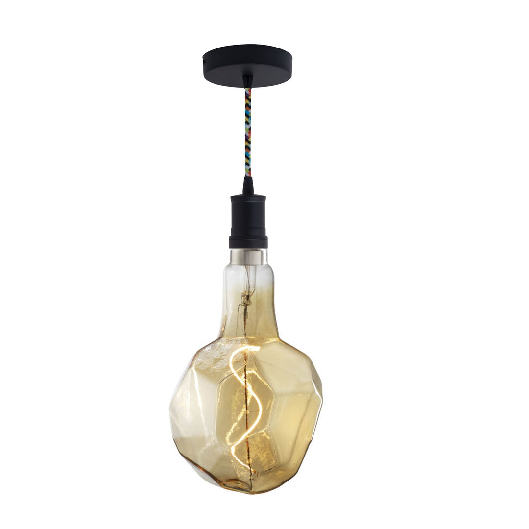 Bulbrite 4W LED JEWEL NATURAL SHAPED GRAND 2200K FILAMENT W/ BLACK PENDANT WITH MULTICOLOR STRING