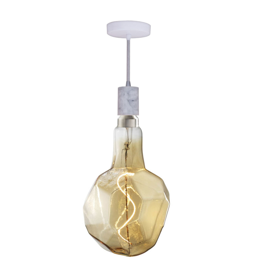 Bulbrite 4W LED JEWEL NATURAL SHAPED GRAND 2200K FILAMENT W/ WHITE MARBLE PENDANT WITH WHITE STRING