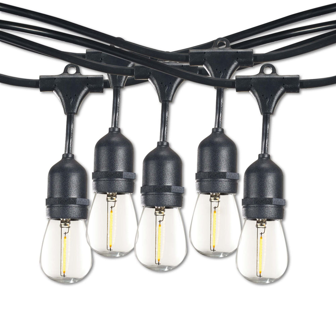 Bulbrite 48' STRING LIGHT 15 SOCKETS 36" SPACING E26 BLACK KIT - W/1W PLASTIC LED S14 CLEAR LAMPS