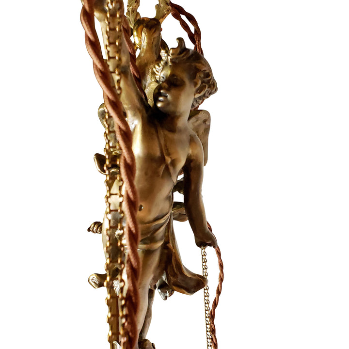 22 Inch Handmade Antique Cherub Two-Light Chandelier With Brass Chain LUMEN ARIA