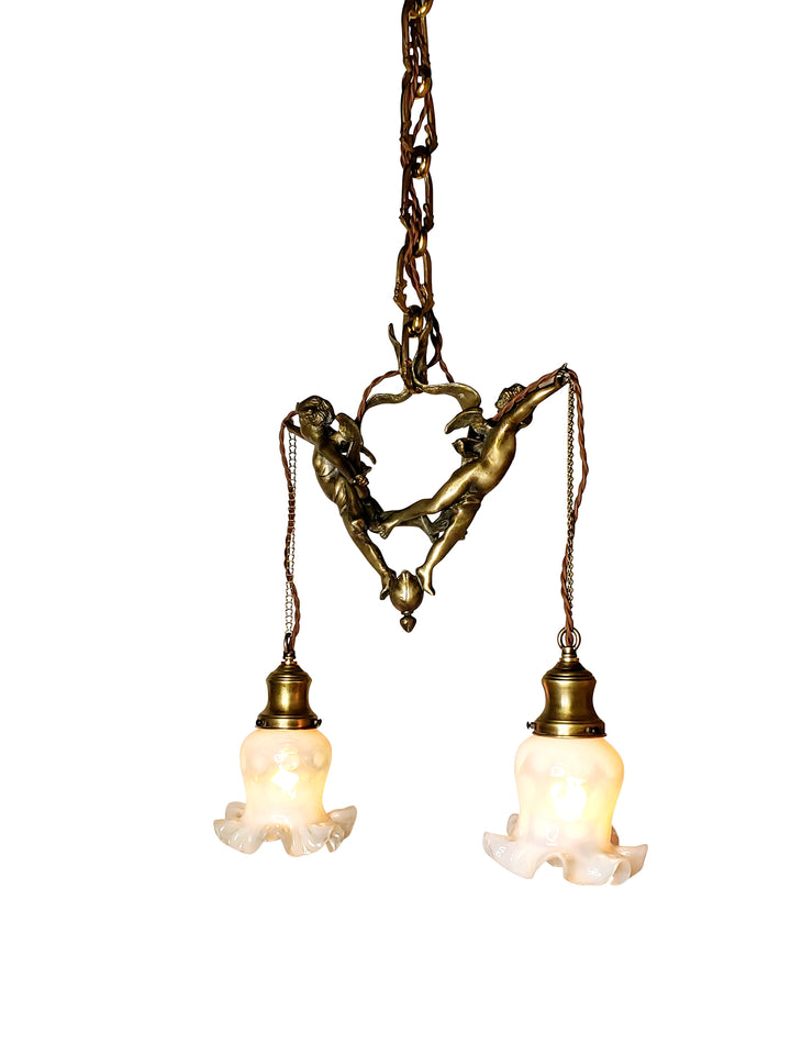 22 Inch Handmade Antique Cherub Two-Light Chandelier With Brass Chain COPPER MOUNTAIN HARDWARE