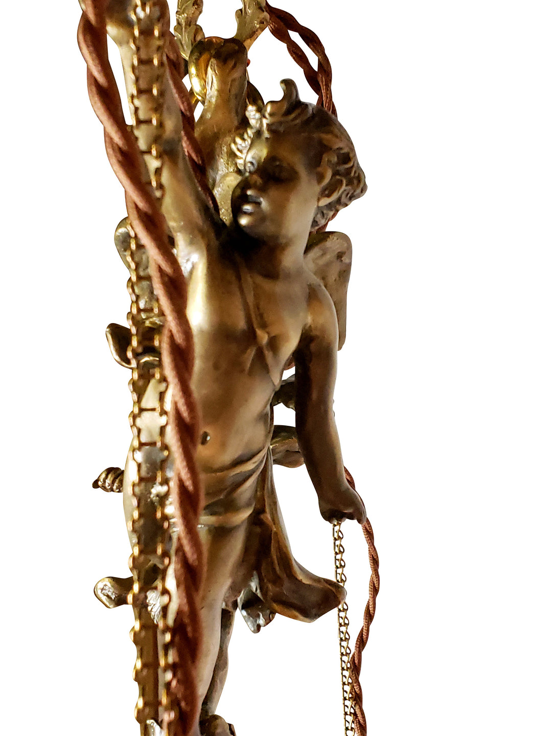 22 Inch Handmade Antique Cherub Two-Light Chandelier With Brass Chain COPPER MOUNTAIN HARDWARE