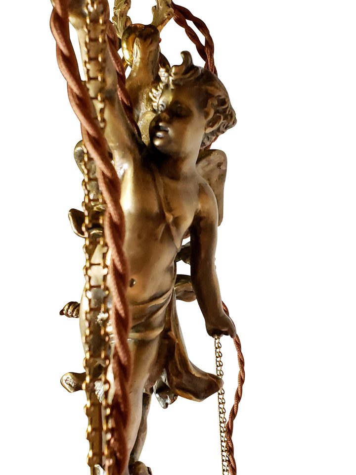 22 Inch Handmade Antique Cherub Two-Light Chandelier With Brass Chain COPPER MOUNTAIN HARDWARE