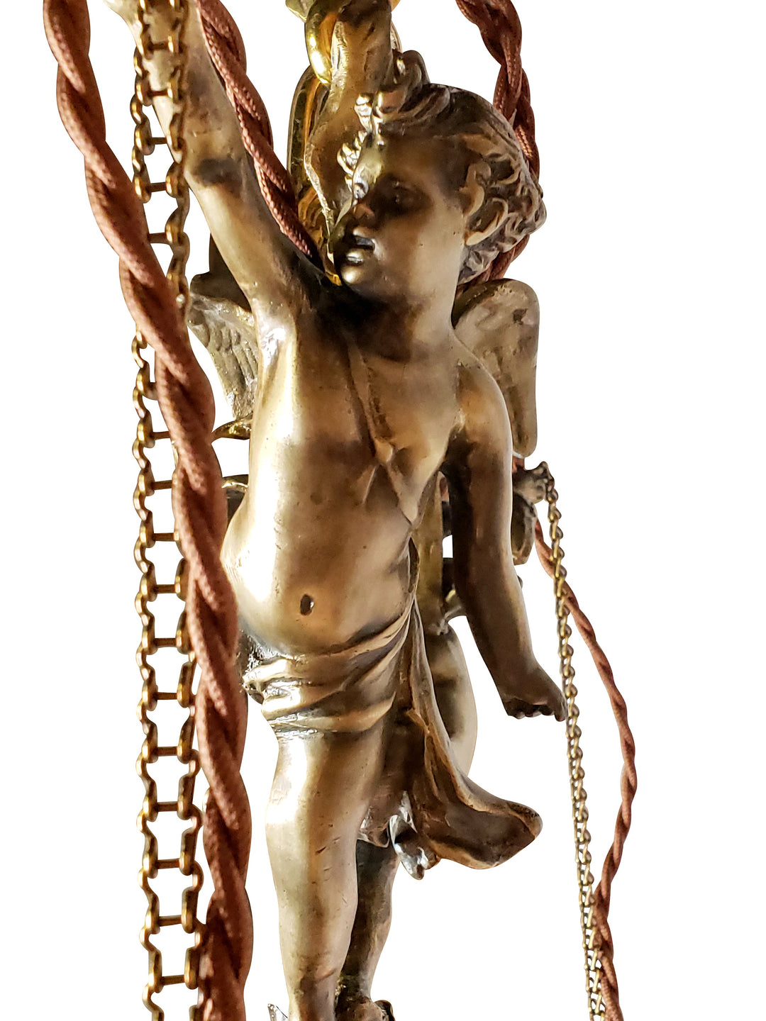 22 Inch Handmade Antique Cherub Two-Light Chandelier With Brass Chain COPPER MOUNTAIN HARDWARE