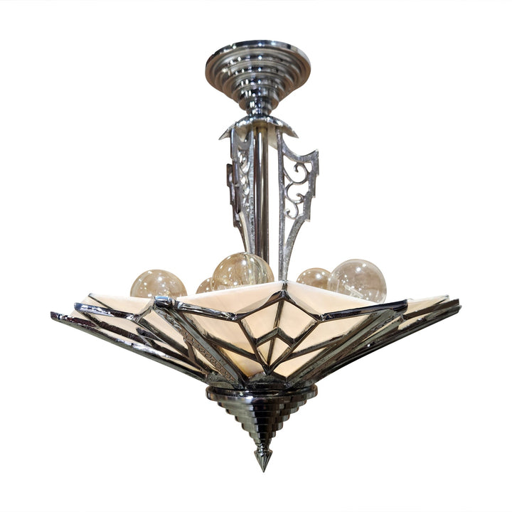 17 Inch Classic Art Deco Close Ceiling Light with Pink Champagne Glass (Polished Chrome Finish) COPPER MOUNTAIN HARDWARE