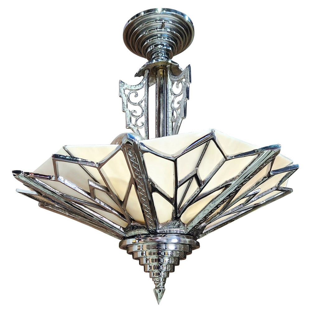 17 Inch Classic Art Deco Close Ceiling Light with Pink Champagne Glass (Polished Chrome Finish) COPPER MOUNTAIN HARDWARE