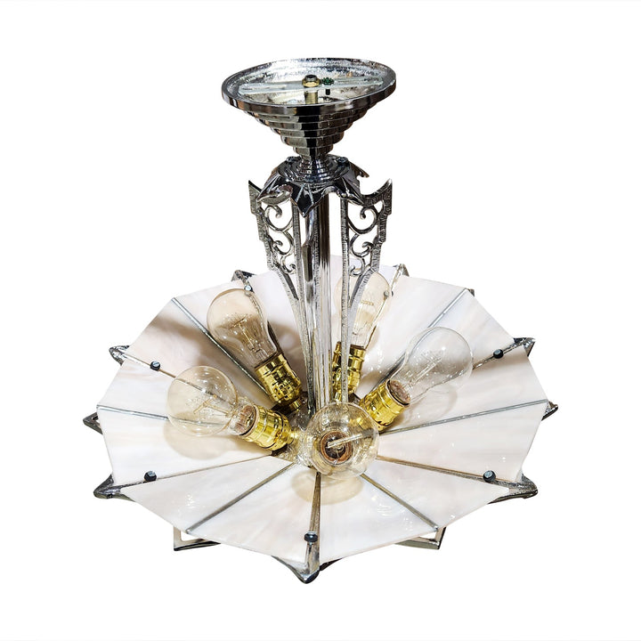 17 Inch Classic Art Deco Close Ceiling Light with Pink Champagne Glass (Polished Chrome Finish) COPPER MOUNTAIN HARDWARE