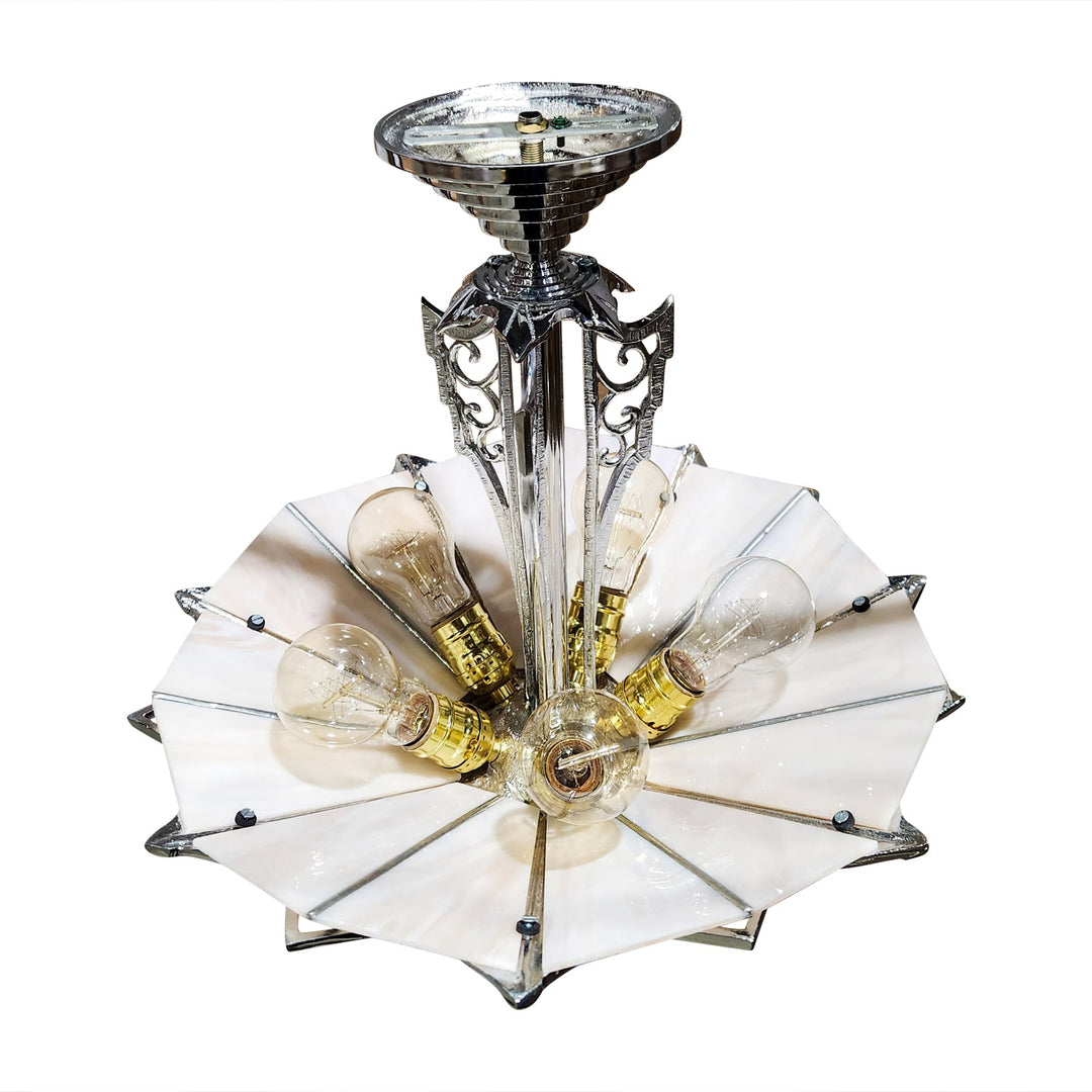 17 Inch Classic Art Deco Close Ceiling Light with Pink Champagne Glass (Polished Chrome Finish) COPPER MOUNTAIN HARDWARE