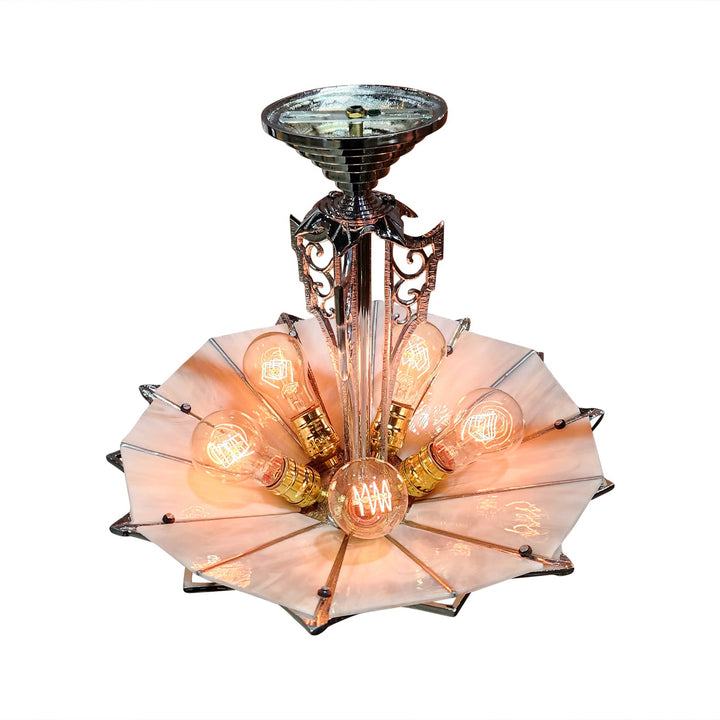 17 Inch Classic Art Deco Close Ceiling Light with Pink Champagne Glass (Polished Chrome Finish) COPPER MOUNTAIN HARDWARE