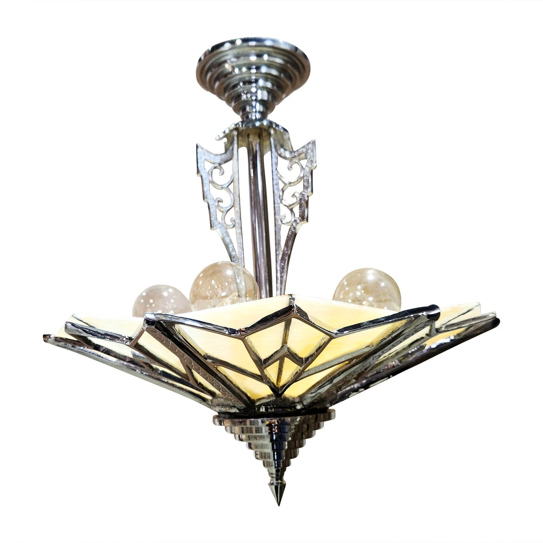 17 Inch Classic Art Deco Close Ceiling Light with Amber Glass (Polished Chrome Finish) COPPER MOUNTAIN HARDWARE