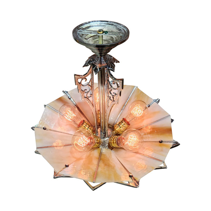 17 Inch Classic Art Deco Close Ceiling Light with Amber Glass (Polished Chrome Finish) COPPER MOUNTAIN HARDWARE