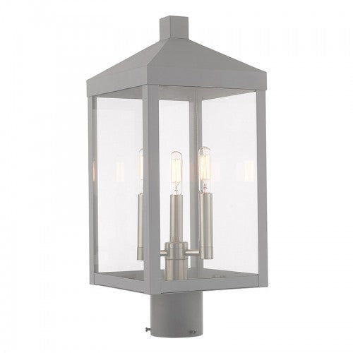 3 Light Nordic Gray Outdoor Post Top Lantern Livex