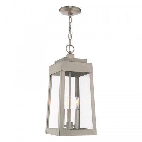 3 Light Brushed Nickel Outdoor Pendant Lantern Livex