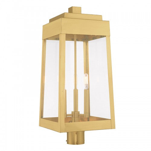 3 Light Satin Brass Outdoor Post Top Lantern Livex