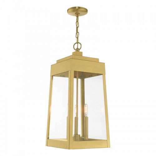 3 Light Satin Brass Outdoor Pendant Lantern Livex