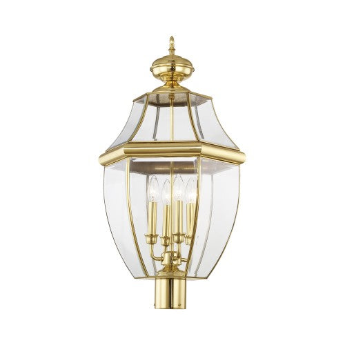 4 Light Polished Brass Outdoor Post Top Lantern Livex