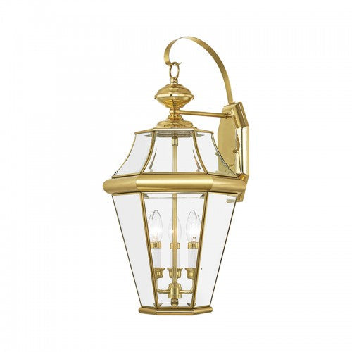 3 Light Polished Brass Outdoor Wall Lantern Livex