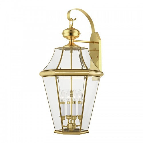 4 Light Polished Brass Outdoor Wall Lantern Livex