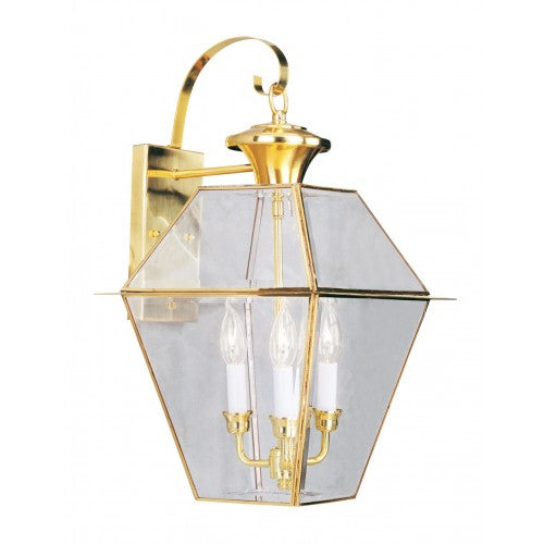 3 Light Polished Brass Outdoor Wall Lantern Livex