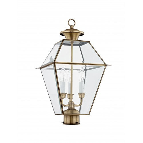 3 Light Antique Brass Outdoor Post Top Lantern Livex