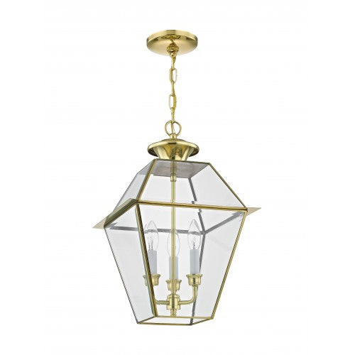 3 Light Polished Brass Outdoor Lantern Livex