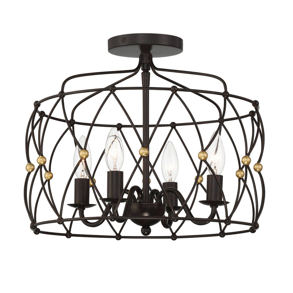 Zucca 4 Light English Bronze + Antique Gold Semi Flush Mount Crystorama