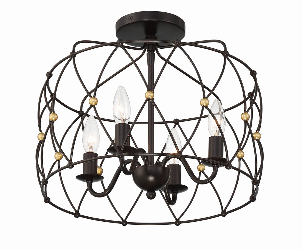 Zucca 4 Light English Bronze + Antique Gold Semi Flush Mount Crystorama