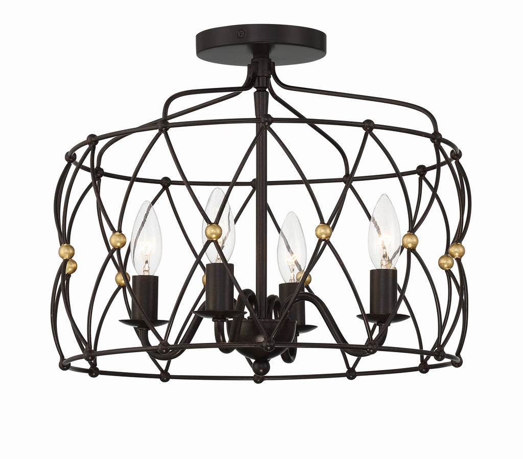 Zucca 4 Light English Bronze + Antique Gold Semi Flush Mount Crystorama