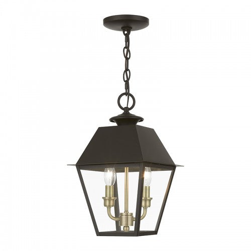 2 Light Bronze with Antique Brass Finish Cluster Outdoor Medium Pendant Lantern Livex