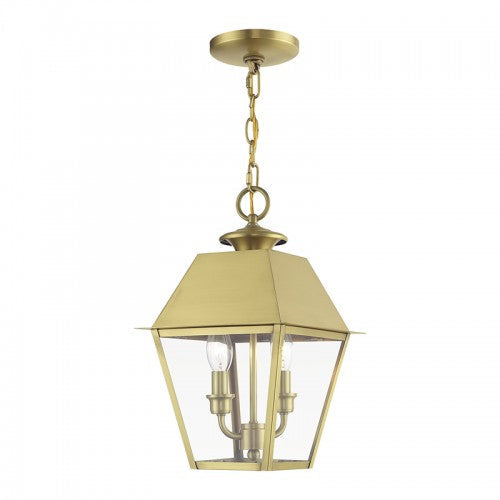 2 Light Natural Brass Outdoor Medium Pendant Lantern Livex