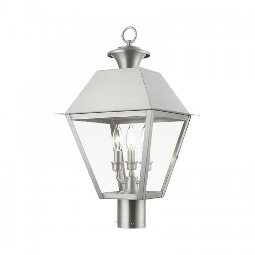 3 Light Brushed Nickel Outdoor Large Post Top Lantern Livex