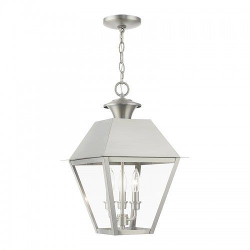 3 Light Brushed Nickel Outdoor Large Pendant Lantern Livex