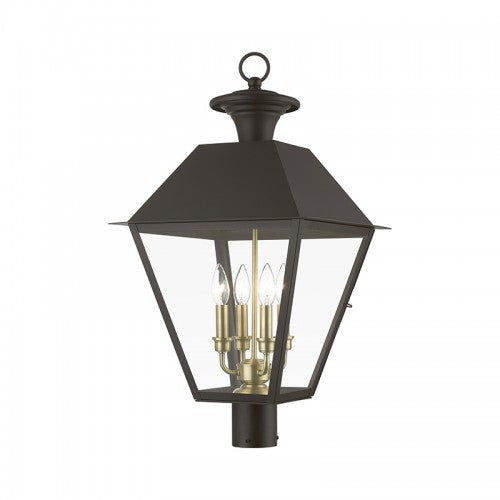 4 Light Bronze with Antique Brass Finish Cluster Outdoor Extra Large Post Top Lantern Livex