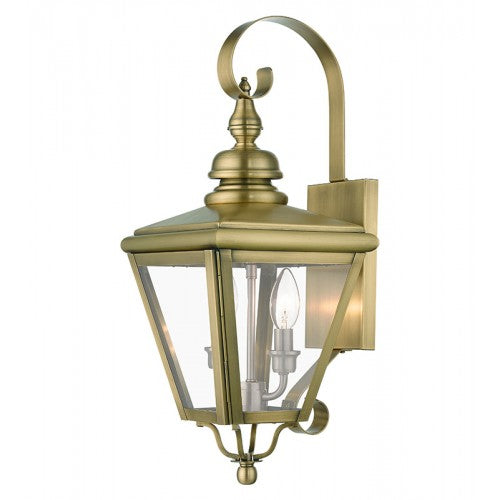 2 Light Antique Brass Outdoor Medium Wall Lantern with Brushed Nickel Finish Cluster Livex