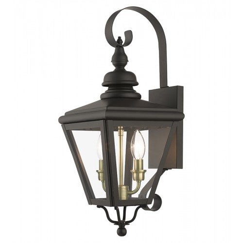 2 Light Bronze Outdoor Medium Wall Lantern with Antique Brass Finish Cluster Livex