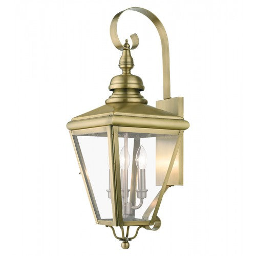 3 Light Antique Brass Outdoor Large Wall Lantern with Brushed Nickel Finish Cluster Livex