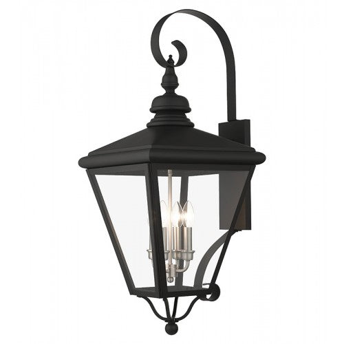 4 Light Black Outdoor Extra Large Wall Lantern with Brushed Nickel Finish Cluster Livex