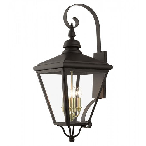 4 Light Bronze Outdoor Extra Large Wall Lantern with Antique Brass Finish Cluster Livex