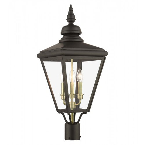 3 Light Bronze Outdoor Large Post Top Lantern with Antique Brass Finish Cluster Livex
