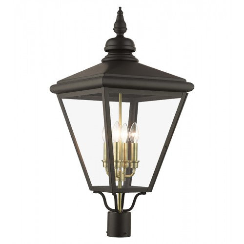 4 Light Bronze Outdoor Extra Large Post Top Lantern with Antique Brass Finish Cluster Livex