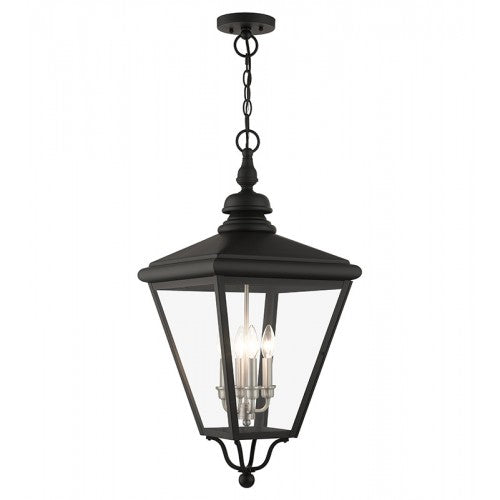 4 Light Black Outdoor Extra Large Pendant Lantern with Brushed Nickel Finish Cluster Livex