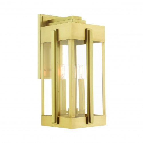 3 Light Natural Brass Outdoor Wall Lantern Livex