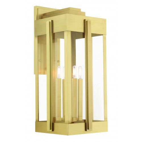 4 Light Natural Brass Outdoor Wall Lantern Livex