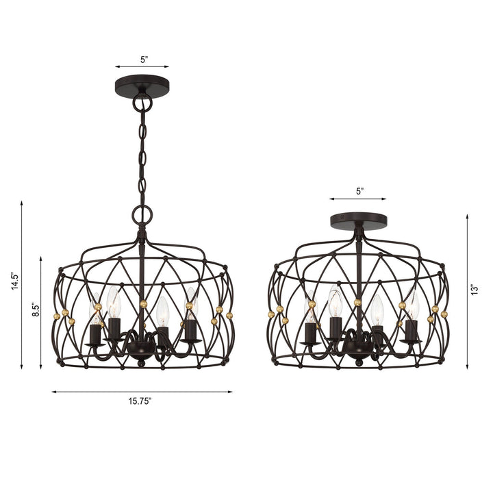 Zucca 4 Light English Bronze + Antique Gold Semi Flush Mount Crystorama