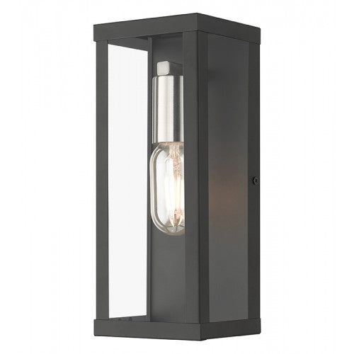 1 Light Black Outdoor ADA Medium Wall Lantern with Brushed Nickel Finish Accents Livex