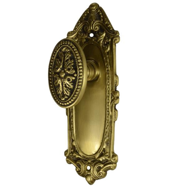 Ornate Victorian Long Backplate Door Set with Avalon Oval Door Knobs (Several Finishes Available) COPPER MOUNTAIN HARDWARE