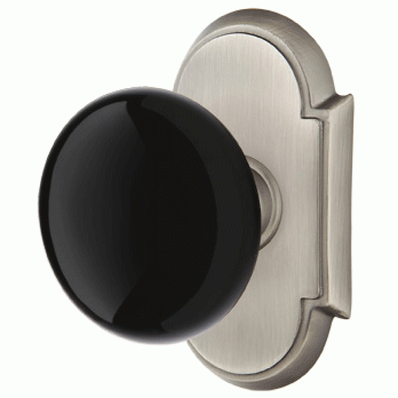 Black Porcelain Ebony Door Knob Set With # 8 Rosette (Several Finish Options) EMTEK