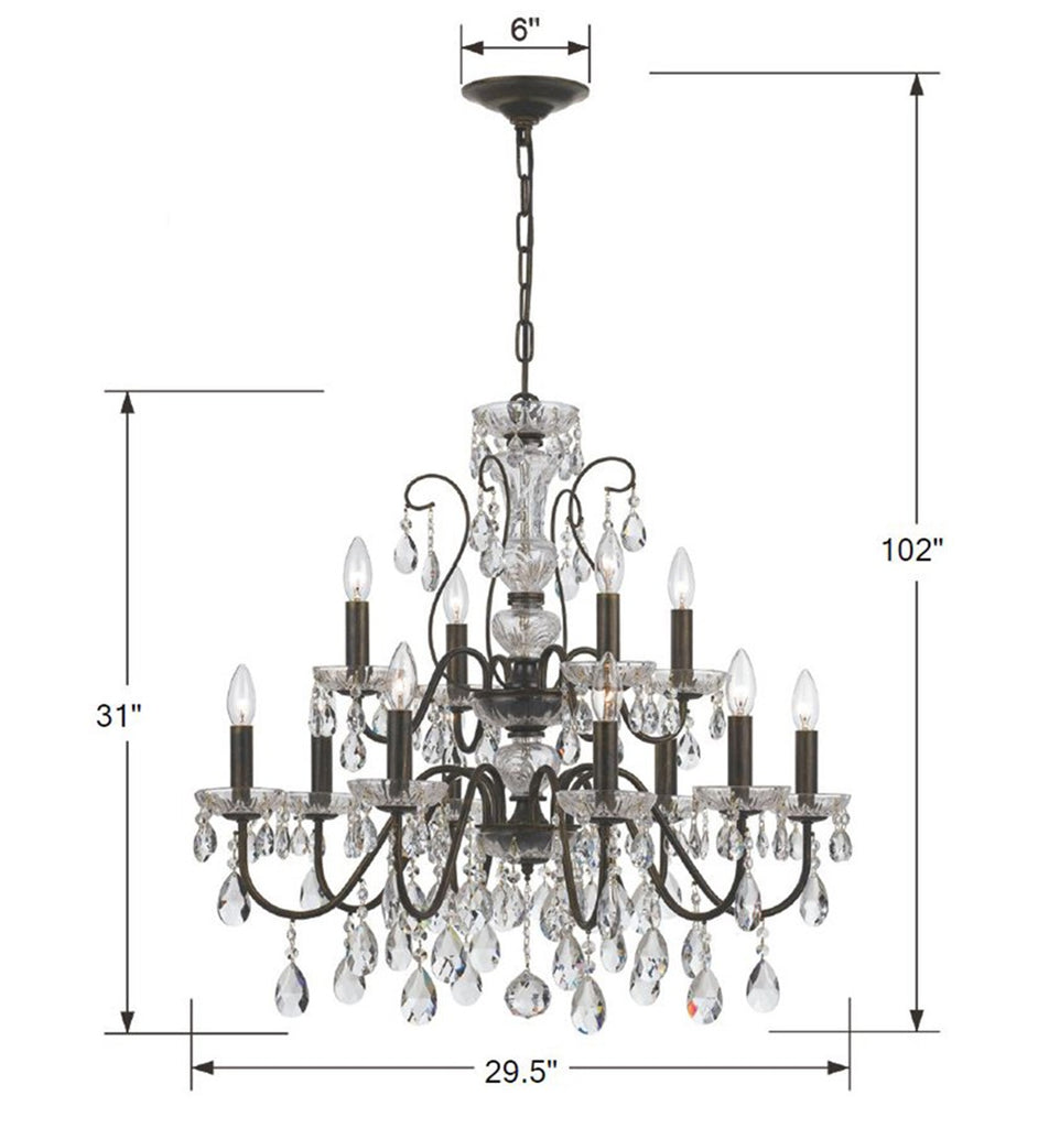 Crystorama Crystorama Butler 12 Light Swarovski Strass Crystal English Bronze Chandelier