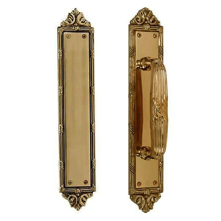13 3/4 Inch Solid Brass Ribbon & Reed Door Pull and Push Plate COPPER MOUNTAIN HARDWARE