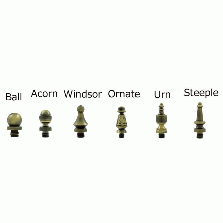 4 1/2 Inch X 4 1/2 Inch Solid Brass Square Hinge Interchangeable Finials (Unlacquered Brass Finish) DELTANA